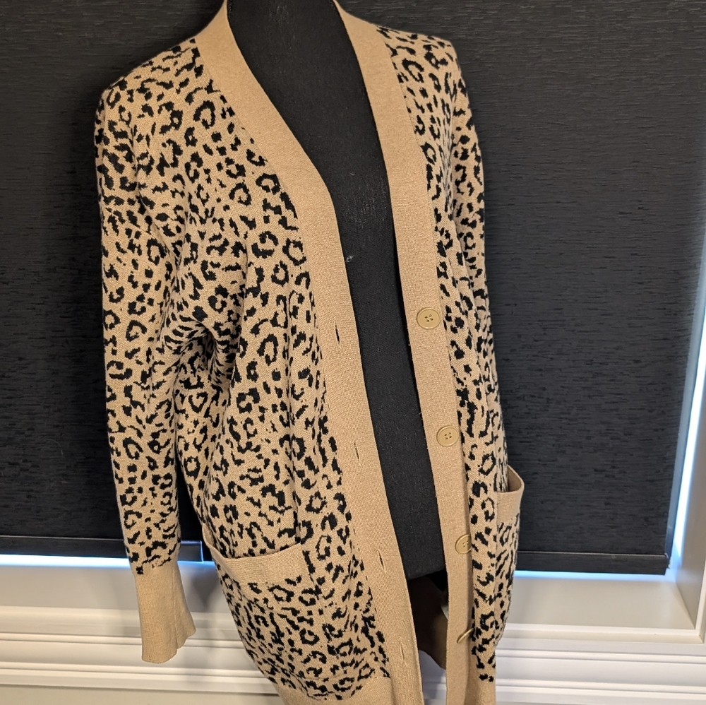J Crew Leopard Print Long Sweater Cardigan Size Medium